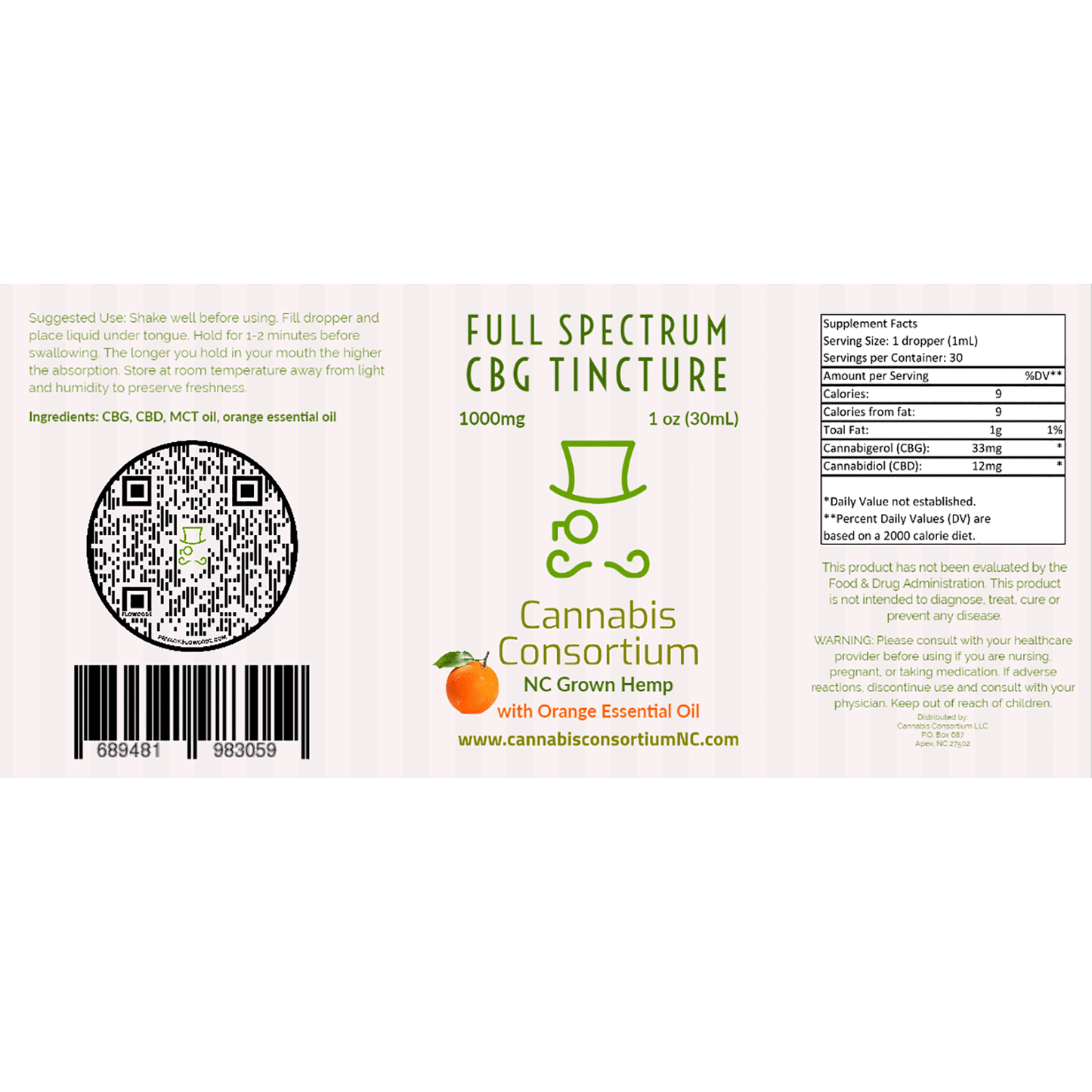 Cannabis Consortium 1000mg Full Spectrum CBG Tincture, 1oz Orange